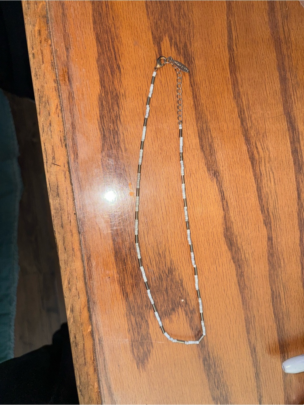 Delicate White and silver Beaded Necklace - Women Jewelry 8 1/2 inches